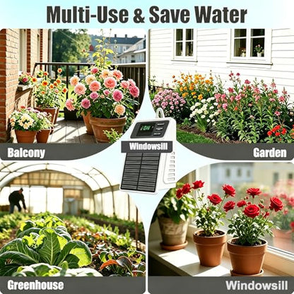 Solar Automatic Drip Irrigation System, DIY Self Watering System with Timer, 10m/33FT Hose, Solar Powered Auto Irrigation Kit for Greenhouse Accessories for Yard, Lawn