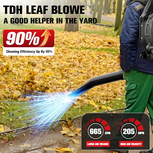 TDH Backpack Leaf Blower,63CC Backpack Blower with 665 CFM & 205 MPH - color: Black