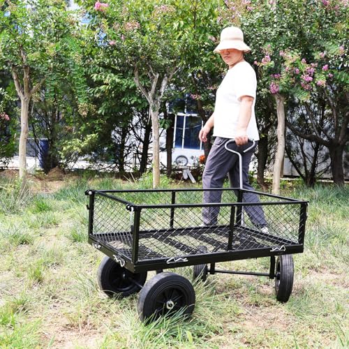 Wagon with Removable Sides - Can be Used in Farms, Warehouses etc - Dump Cart - Solid Black Wheels - color: Black Solid Wheels