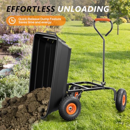 VINGLI Dump Cart Wagon, 440LBS Quick-Release Dump Wheelbarrow, All-Terrain 10" Tires Garden Wagon for Yard, Lawn and Outdoor Use (Black) - color: Black
