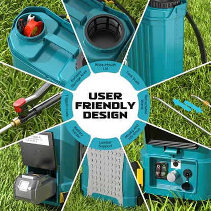 Battery Powered Backpack Sprayer Auto Mixer Compatible with Makita 18V - color: Blue