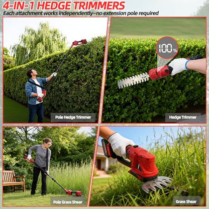 4-in-1 Electric Pole Hedge Trimmer, Cordless Bush Trimmer & Grass Shear
