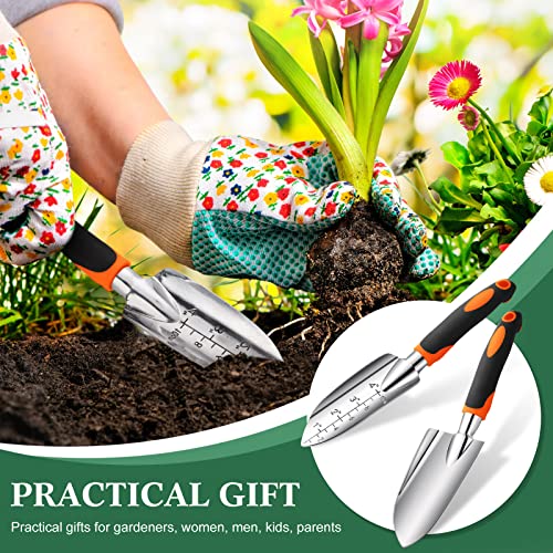 Honoson Garden Hand Trowel Transplant Trowel with Measurements Aluminum Alloy Planting Tools with Rubber Handle Small Gardening Hand Tools Shovels for Gardening Cultivating Transplanting Supplies - color: Orange