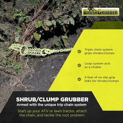 Brush Grubber Heavy Duty Shrub Clump Tree Log Metal Chain Grubber Tool, Use with ATVs and UTVs, Green