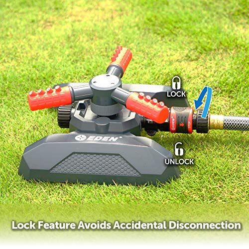 Eden 94120 Automatic Rotating Lawn and Garden Sprinkler for Yard, Large Area Coverage W/Quick Connect Starter Set, Weighted Base - style: On Weighted Base
