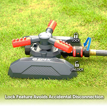 Eden 94120 Automatic Rotating Lawn and Garden Sprinkler for Yard, Large Area Coverage W/Quick Connect Starter Set, Weighted Base - style: On Weighted Base