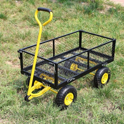 Steel Garden Cart, 2-in-1 600 lbs Heavy Duty Utility Wagon, with Removable Mesh Sides to Convert into Flatbed, 240° U-Turn 10" Pneumatic Tires Garden Wagon for Farm Yard Lawn Garden Camping (Yellow) - color: Yellow