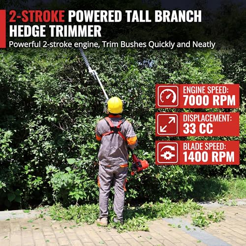 33CC Gas String Trimmer Brush Cutter 2 Cycle Multifunctional Pole Saw Hedge Trimmer Attachments EPA Compliant Aircooled Shoulder Strap Lawn Garden Tool