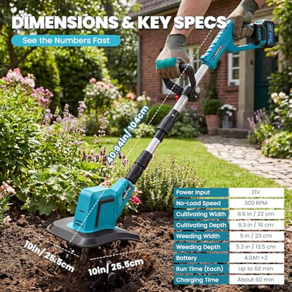 NEWTRY Cordless Electric Tiller Cultivator, Cultivating+Weed Removal Blades