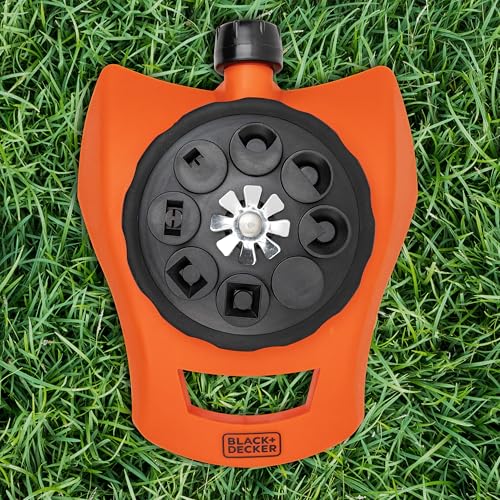 Black + Decker® 8-Pattern Turret Sprinkler – Up to 962 Sq. Ft. Coverage, Durable Build, Versatile Spray Options BD57392