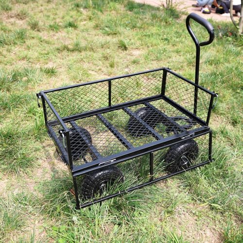 Wagon With Removable Sides for Farms, Warehouses - Garden Dump Cart With Air Wheels (Black) - Essential for Your Dream Garden - color: Black Air Wheels