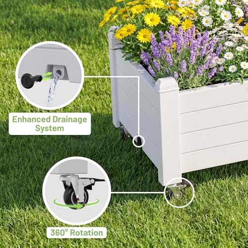 Raised Garden Bed with Wheels, Rolling Resin Planter Box, Ashen - color: Ashen, size: 13.3" H