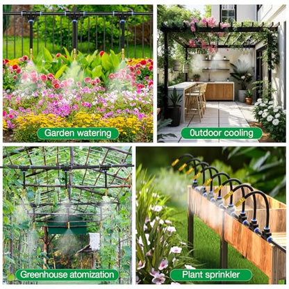 MIXC 50Ft 1/4" Drip Irrigation System,2026-Upgrade Garden Irrigation Kit with 12pcs Adjustable Copper Nozzles,Automatic Atomizing Watering System for Outdoor Plants,Raised Bed,Yard,Potted Plant,Lawn - size: 50ft