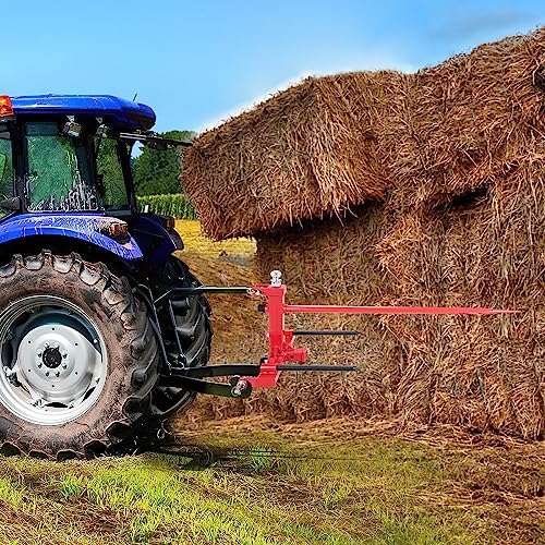 Garvee Three-Point Hay Spear Hitch for Tractor, Red Heavy Duty Bale Spear