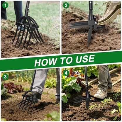 Broad Fork Garden Tool, 63" Heavy Duty Broadfork Hand Tiller with Double 5+4 Sharp Tines, Garden Pitchfork with Ergonomic D-Shaped Handle, Spading Dig - size: Broad Fork 63Inch