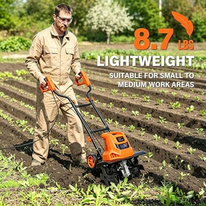 GARCARE 15A Electric Tiller Cultivator 18" Tiller for Gardening