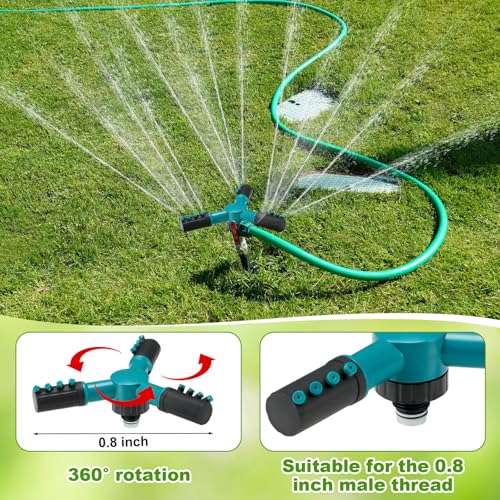 Funnymoom 4 Pcs Lawn Sprinklers for Yard Impact Sprinkler Head on Tripod Base Brass Head 1/2 Inch Zinc Impact Sprinkler Rotating Adjustable Metal Tripod in 18-36-inch Heavy Duty for Large Garden