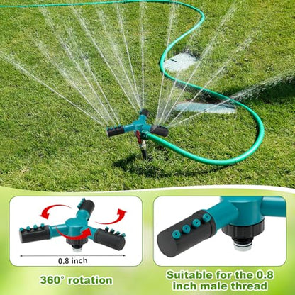 Funnymoom 4 Pcs Lawn Sprinklers for Yard Impact Sprinkler Head on Tripod Base Brass Head 1/2 Inch Zinc Impact Sprinkler Rotating Adjustable Metal Tripod in 18-36-inch Heavy Duty for Large Garden