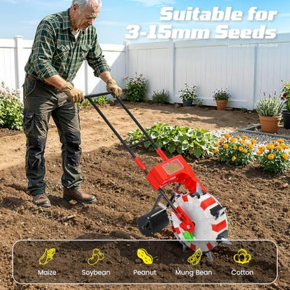 Walk-Behind Row Crop Planter, Hand-Push Garden Seeder with 7 Seed Nozzles - size: 7 Nozzles