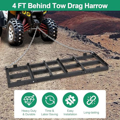 Drag Harrow Driveway Grader 4 FT with 4 FT Chain - size: 4 FT