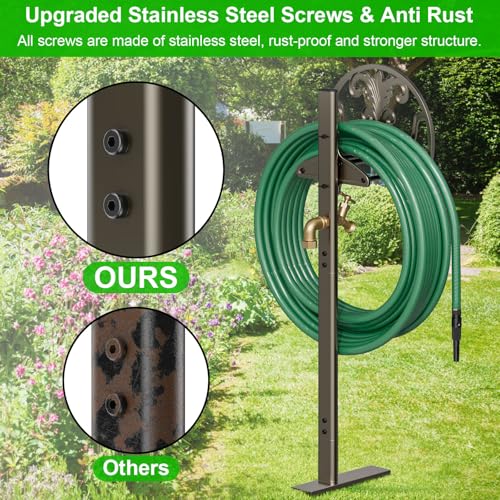 GOFORWILD Hose Stand with Brass Faucet, Holds 150 ft 5/8-in Hose