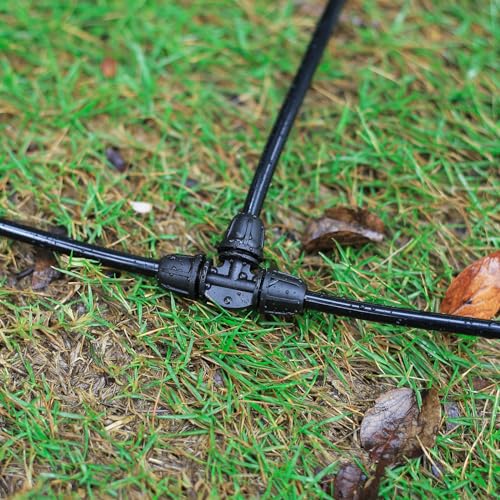 25 Pcs 1/4" Drip Irrigation Tee Fittings, Barbed Tee Connector - color: Black-3Way