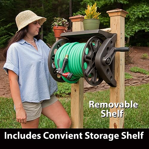 Liberty Basics 512 Wall Mounted Hose Reel with Shelf, Bronze - style: Hose Reel