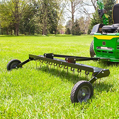 Brinly 48" Tow Behind Grass Dethatcher, Removes Thatch on Large Lawns in Less Time - Flat Black - color: Flat Black