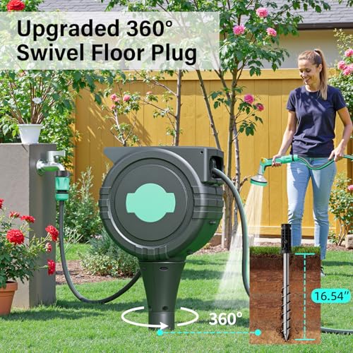 Automatic Retractable Garden Hose Reel 1/2" x 82 ft, 180° Wall Mounted