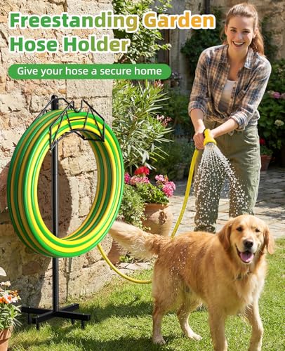 Garden Heavy Duty Hose Holder Stands Storage Rack Freestanding for Outside - color: Single-Hook (Black)