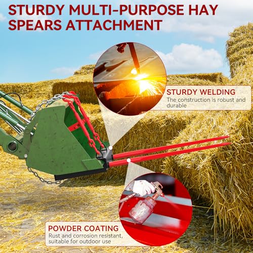 YITAMOTOR 49" Hay Spear Attachment, 3000lbs Bucket Tractor Dual Bale Spears - size: 49 Inch