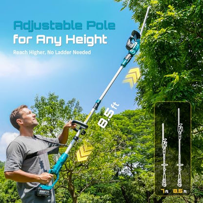 SEESII 2-in-1 Pole & Hedge Trimmer Cordless,20" Electric Bush Trimmer 8.5ft - color: Light Blue