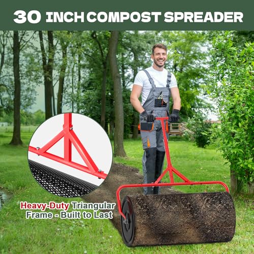 Compost Peat Moss Spreader for Lawn, 30 Inch Compost Roller Spreader - size: 30 INCH