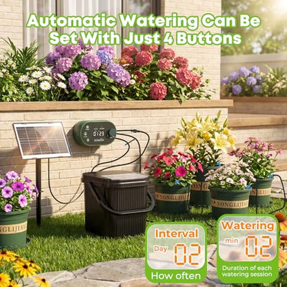 Solar Drip Irrigation System Kit, Auto Plant Waterer for 15 Pots