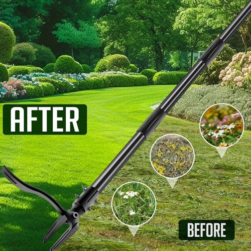 Weed-Puller-Tool-with-Long-Handle, 63" Adjustable Stand Up Weeding Tool with Heavy-Duty 4-Claw Weeder for Effortless Weeding Without Bending, Pulling, or Kneeling