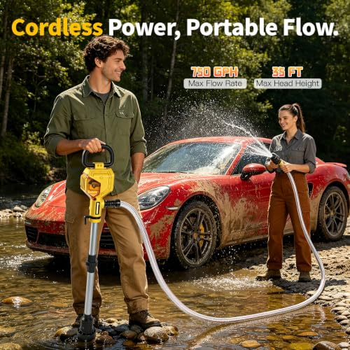 Cordless Stick Water Transfer Pump, 21V 2×4.0Ah Battery & Fast Charger, 770GPH 35FT Head, 16.4FT Hose with Storage Pouch 3/4" Outlet, Brushless Portable Pump for Pool RV Boat Hot Tub Farm Drainage