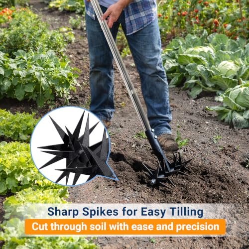 66in Rotary Cultivator Garden Tool with Tempered Spring Steel Tines - color: Black