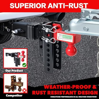 Zero-Noise Adjustable Trailer Hitch for 2 Inch Receiver - 8 Inch Drop/Rise - color: Red, size: 8 Inch Drop/Rise