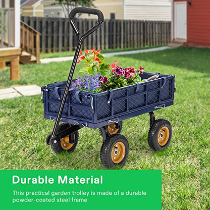 VIVOSUN Heavy-Duty Steel Garden Cart, 400-Pound Capacity, Steel Utility Garden Wagon with Removable Sides, 8" Pneumatic Tires, Liner, Cargo Net, Blue - style: Steel Garden Style
