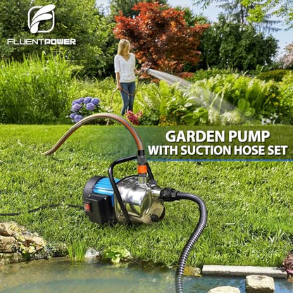 FLUENTPOWER Portable Garden Transfer Pump, 900GPH Electric Sprinkler Booster Pump, Shallow Well Jet Pump for Home Lawn Irrigation and Water Draining, included 13 ft Suction Hose Kit - size: 1HP with Suction Hose Kit