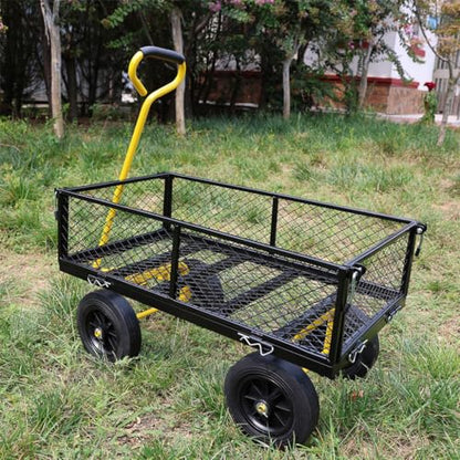 1000 lbs Heavy Duty Steel Garden Cart, 2-in-1 Convertible Utility Wagon with Removable Mesh Sides & Flatbed, 10" Solid No-Flat Tires, 180° Rotating T-Handle Yard Cart for Lawn, Farm, Warehouse,Yellow - color: Yellow