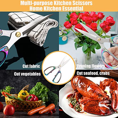 2-Piece Kitchen Shears Set, Heavy Duty Professional Poultry Meat Scissors,Multi-Purpose Stainless Steel, Dishwasher Safe - color: Silver+rainbow