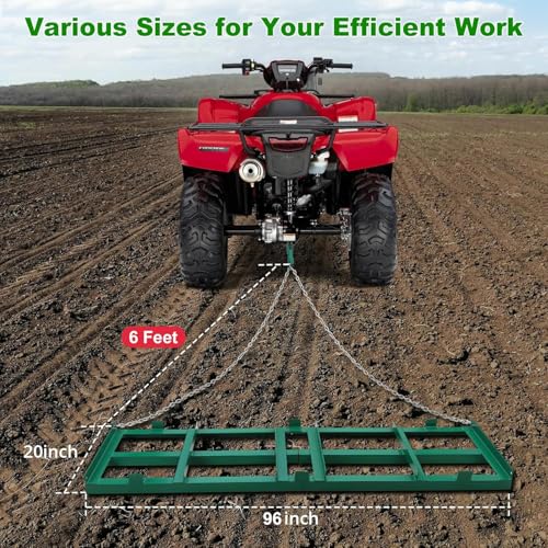 GarveeLife Drive Drag 8 ft Drag Harrow Driveway Grader, Heavy Duty Power Rake with 6 ft Chain, Tow Behind Lawn Rake for ATV, UTV, Tractor, Mower, Land Leveler for Gravel, Sand, Soil, Hay - size: 8 Ft