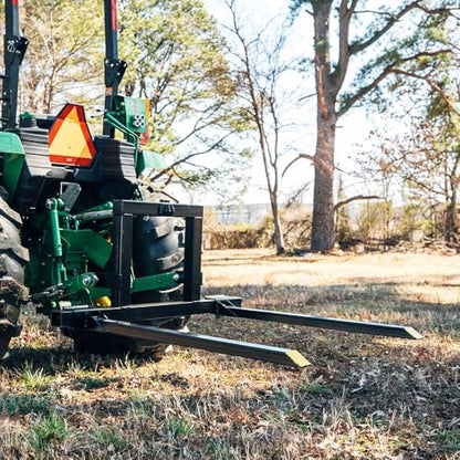 Titan Attachments 3 Point Pallet Fork Frame, Cat 1 Quick Hitch Compatible, 28"-45" Adjustable Fork Width, 1,500 LB Capacity, 3/8" Tow Hook Included