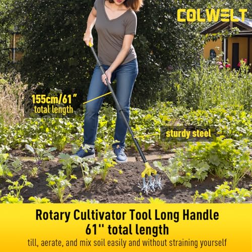 Colwelt Cultivators for Gardening 61’’, Rotary Cultivator Tool, Hand Tiller