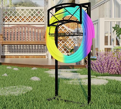 Fire Beauty Heavy-Duty Portable Garden Hose Holder with Storage Basket,80+ lbs Capacity, Modern Geometric Design, Holds 180ft 1/2" Hose,Dual Support Rods & Rustproof Screws - style: Geometric Design