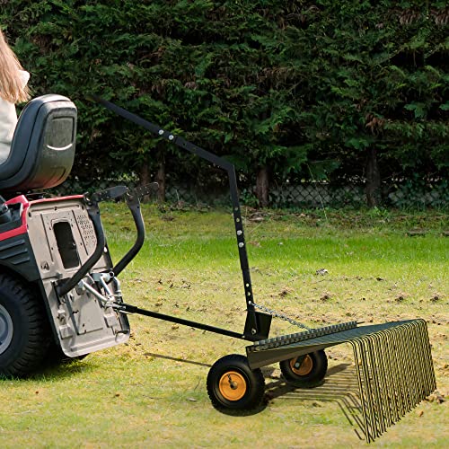 YITAMOTOR 60" Tow Behind Pine Needles Rake with 24 Spring Steel Tines