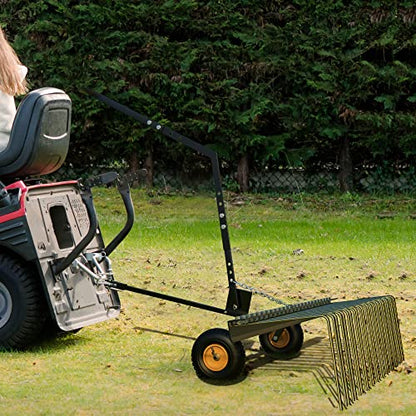 YITAMOTOR 60" Tow Behind Pine Needles Rake with 24 Spring Steel Tines