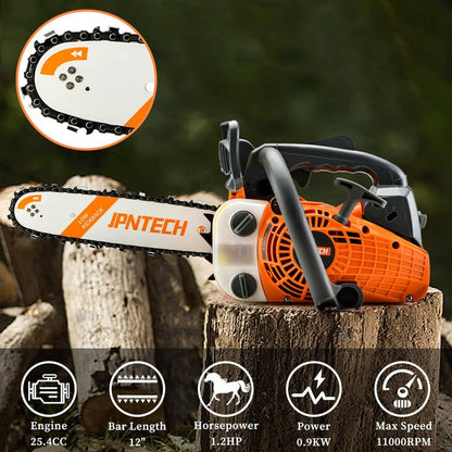 Gas Chainsaw 12 Inch Top Handle Chainsaw 25.4CC 2-Cycle Handheld