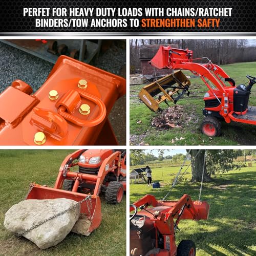 3/8"Tractor Bucket Hooks with 1/2“ Tie Down D Rings, Orange Grab Hook 2PCS